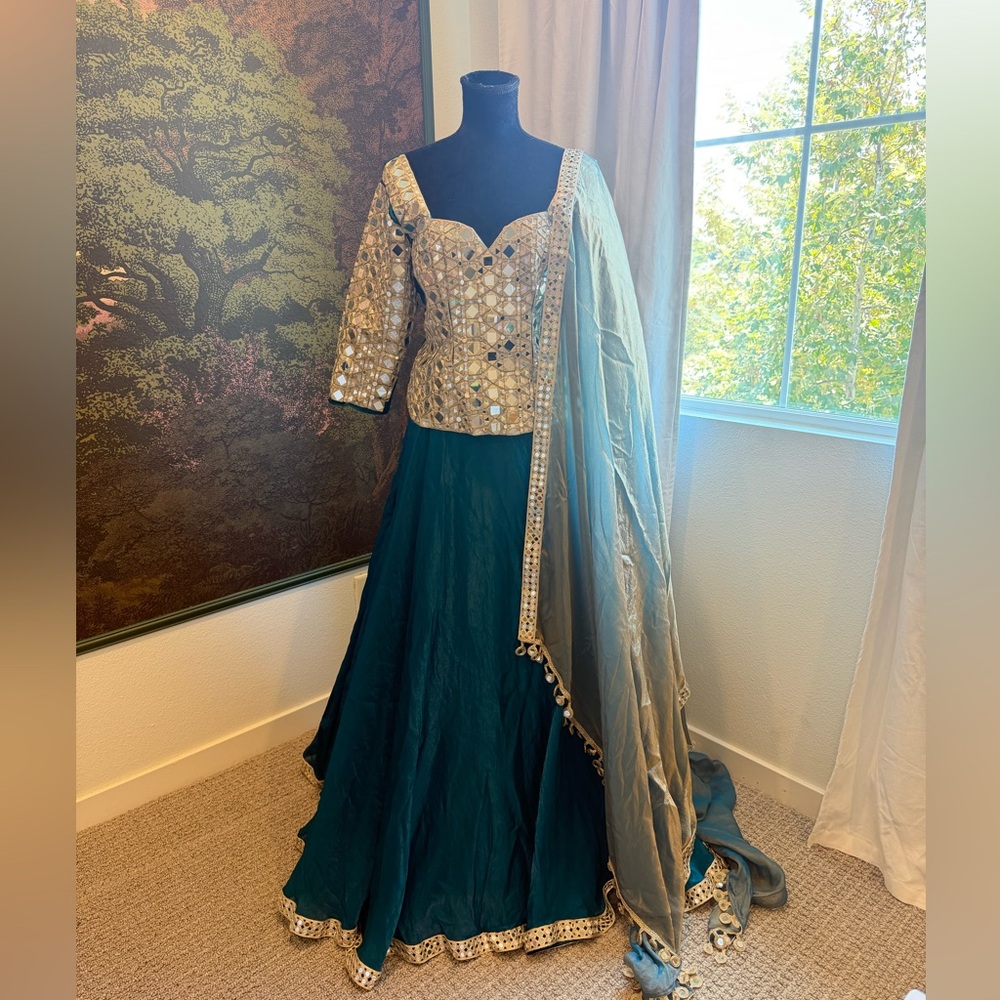 Hand Embroidered Mirror Indian Lehenga